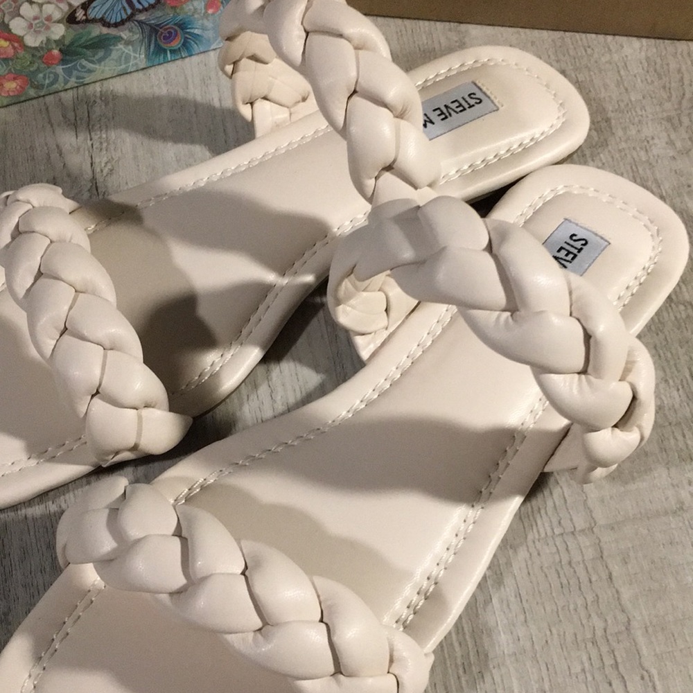 Steve Madden Ivory Bone Braided Flat Sandal,C - Picture 8 of 8